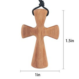 Yookin Natural Wood Cross Pendant Necklace Hand Carved Wooden Cross Necklace For Men Women （B）