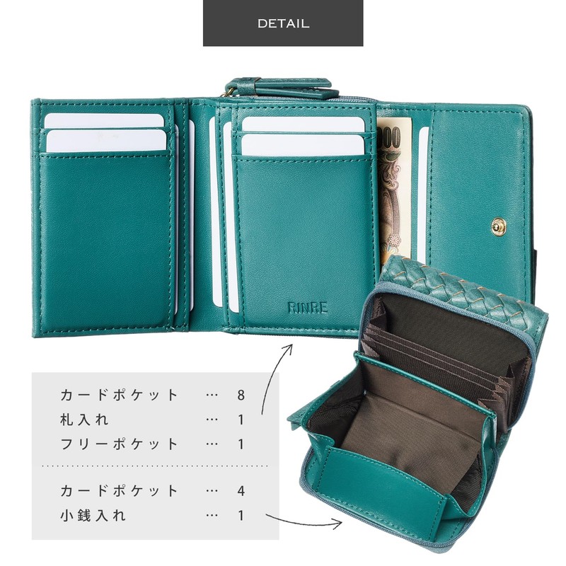 RINRE Women's Wallet, Compact, Tri-Fold, Small, Folding Wallet, Mini Wallet,