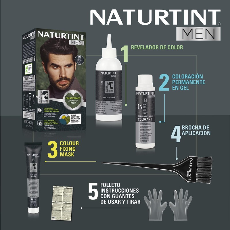 Naturtint Men Bio-Based, Ammonia-Free Permanent Colouring for Men, 100% Grey
