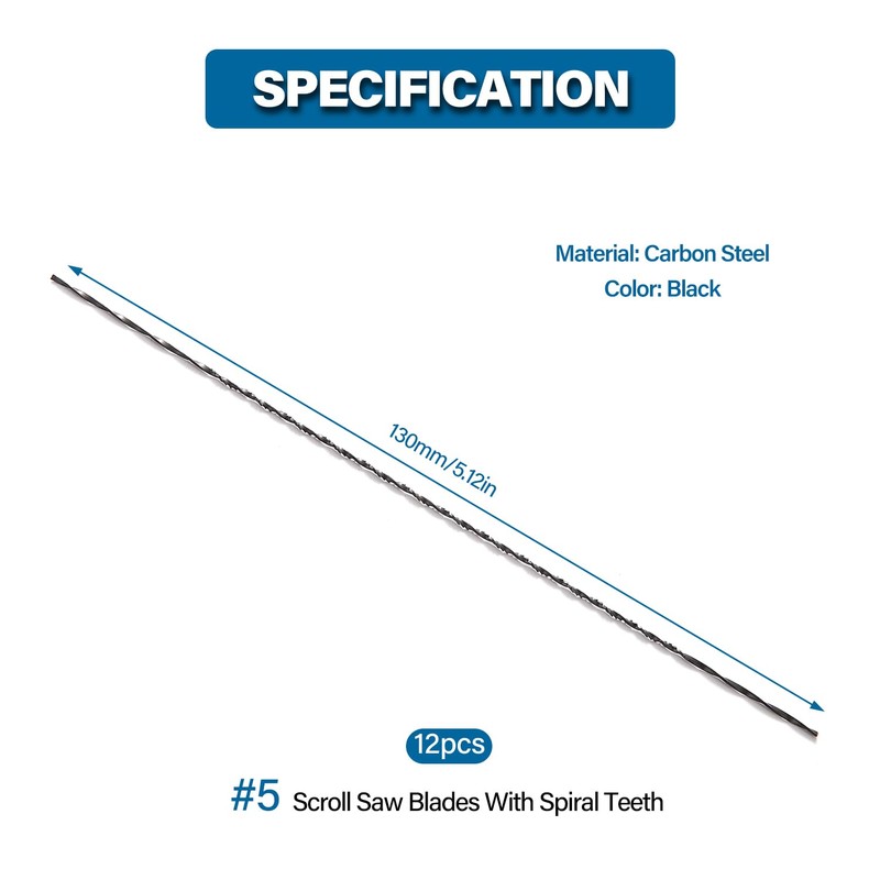 VooGenzek 12 Spiral Scroll Saw Blades, 5# Teeth, for Wood