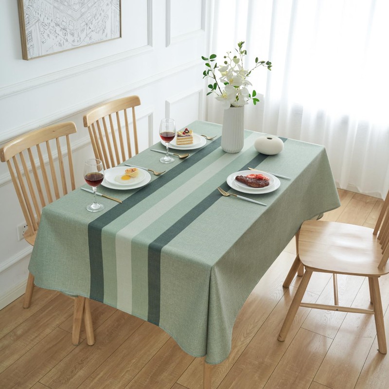 Tablecloth Green Stripes Linen Tablecloths Elegant Washable Tablecloth Small Outdoor