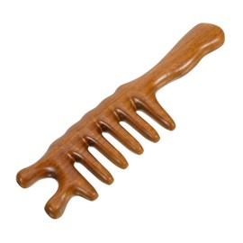 SAFIGLE Wide Tooth Wooden Massage Comb with Long Handle for Scalp Acupoint Massage Ergonomic Design Hair Detangling Tool Hard Teeth for Home and Travel Use