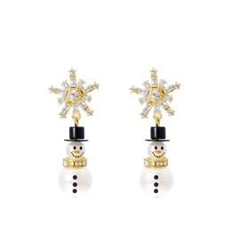Solighter Christmas Snowman Earrings for Women Sparkling Rhinestone Crystal Pearl Snowman Snowflake Dangle Drop Earrings Winter Holiday Jewelry (Gold A)