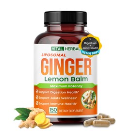 VITAL HERBAL Liposomal Ginger with Lemon Balm, Cinnamon- Maximum Potency - Supports Digestion, Joints, Immune Health - Made in The USA