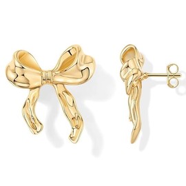 14K Gold Plated Bow Earrings for Women, Hypoallergenic Summer Jewelry Set, Playful Floral and Geometric Studs, Lightweight Cute Accessories.