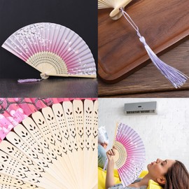 Ciomiliaro Pack of 2 hand fan fans, folding fans with tassel, hand fans, hand holding fans, folding fans for wall decoration, gifts, wedding (pink and purple)