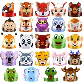 Tinlade 48 Pcs Jungle Safari Animal Headbands Sea Animals Birthday Party Hats Paper Crowns Birthday Hats Animal Hats for Kids Party (Jungle Animal)