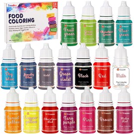 Food Coloring Liquid Set,18 Colors x 10ml Food Grade Food Dye Edible Vibrant Liquid Color for Cake Decorating,Baking,Easter Egg,Icing,Fondant,Cookies,Slime Making DIY Supplies Kit -0.35 Fl. oz/Bottles