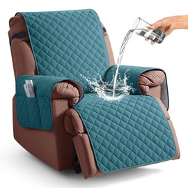 KinCam 100% Waterproof Recliner Chair Cover, Reclining Couch Covers for Pets, Dogs, Recliner Couch Slipcover Furniture Protector with Elastic Straps for Kids(23.6", Peacock Blue)