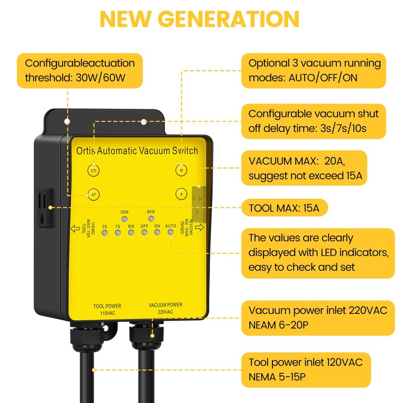 220V Automatic Vacuum Switch, Ortis Dust Collector Switch for 110V