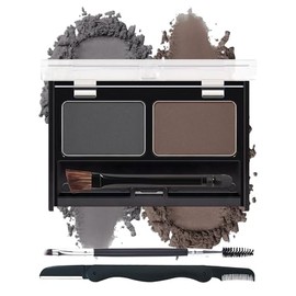 Kit de polvos para cejas a prueba de agua, 2 colores, paleta de polvos para cejas teñidos, larga duración, gris oscuromarrón oscuro, relleno para...  