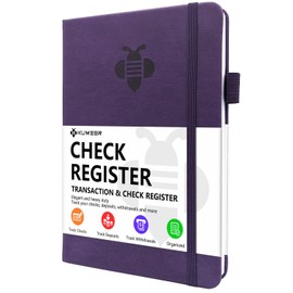 KUMEER Check Register – Elegant Check Registers for Personal Checkbook with Check & Transaction Registers, Hardcover Checkbook Log 5.2x7.6" (Purple)