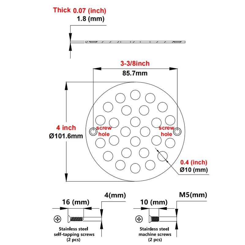 Poyde 4 Inch Screw-in Round Shower Drain Cover Replacement Floor