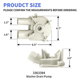 3363394 WP3363394 Washer Drain Pump Washing Machine Pump Replacement Part Compatible with Whirlpool KitchenAid Kenmore Maytag Washer