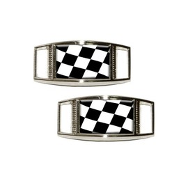 Checkered Flag - Racing Shoe Sneaker Shoelace Charm Rectangular Decoration - Set of 2