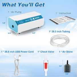 USB Rechargeable Aquarium Air Pump Fish Tank Bubbler Aerator Pump for 5-45 Gallon, 2Mode Portable AC/DC Li-ion Battery Power Outage Outdoor Fishing Live Bait Bucket Aerator w/Clip Quiet Oxygen Pump