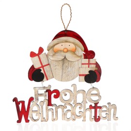 com-four® hanging Christmas decoration, wooden hanger lettering with Santa Claus, Christmas door sign made of wood, hanger for doors, walls, windows