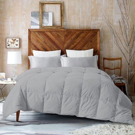 RAJVEER TEXTILE Microfiber Comforter Super Soft All Season-600 GSM Lightweight 6 Corner Ties Premium Quality Goose Down Comforter- Queen (90" X 90") Colour-Light Grey
