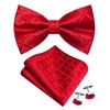 Gusleson Red Bow Tie Pocket Square Set for Wedding Pre-Tied