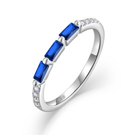 Blaniy Stackable Rings for Her 925 Sterling Silver Promise Ring Engagement Anniversary Eternity Ring with Sapphire September Birthstone Jewelry Gifts for Women Size 7