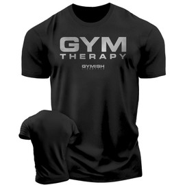 Gym Therapy Workout Shirts for Men, Lifting T-Shirt for Gym Workout (Silver on Black, MED)