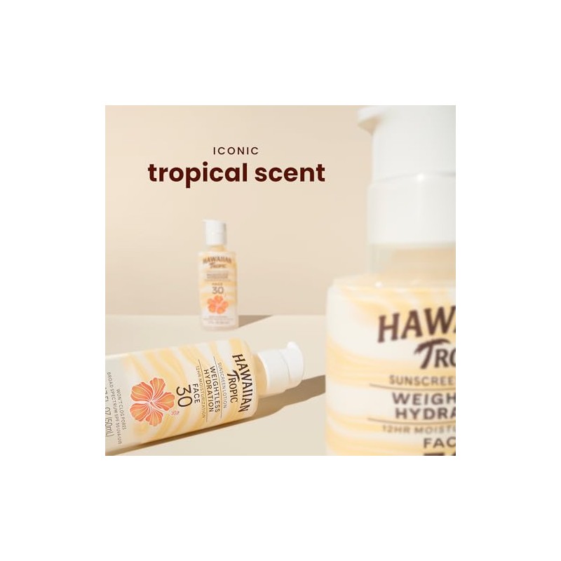 Hawaiian Tropic Silk Hydration Weightless Sunscreen Face Lotion, Broad-Spectrum Protection,