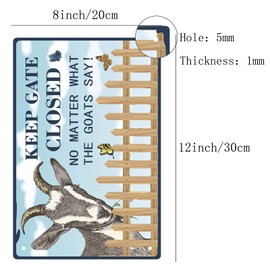 CREATCABIN Funny Tin Plate Sign Keep Gate Closed No Matter What The Goat Say Metal Signs Plaque Vintage Butterfly Animal Retro Wall Art Decorations for Farm Yard Fence Farmhouse Home Decor, 8x12Inch