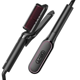 TYMO Flat Iron Hair Straightener Brush 2 in 1, 800M Ions Hair Straighteners for Women, Ceramic Dual Voltage Straightening Hot Comb for Anti-Frizz Straights, Waves, Curls, 3X Less Heat Damage, Black