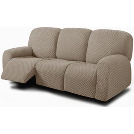 ULTICOR 8-Pieces Recliner Sofa Covers, Jacquared Stretch Couch Covers for 3 Cushion Reclining Sofa Slipcovers Thick Soft Washable (Style 1) (Taupe, 3 Seater Recliner Cover)