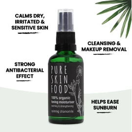 Pure Skin Food Organic Toning Moisturiser Calming Chamomile | Soothes Dry, Irritated Skin | Especially for Rashes & Acne | 100% Organic Certified Ingredients & Vegan | 50 ml