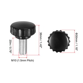sourcing map 4pcs Knurled Clamping Knobs M10 x 20mm Metric Zinc Plated Carbon Steel Male Thread Thumb Screw on Type 30mm Plastic Round Head Threaded Hand Bolt Stud Knobs Black
