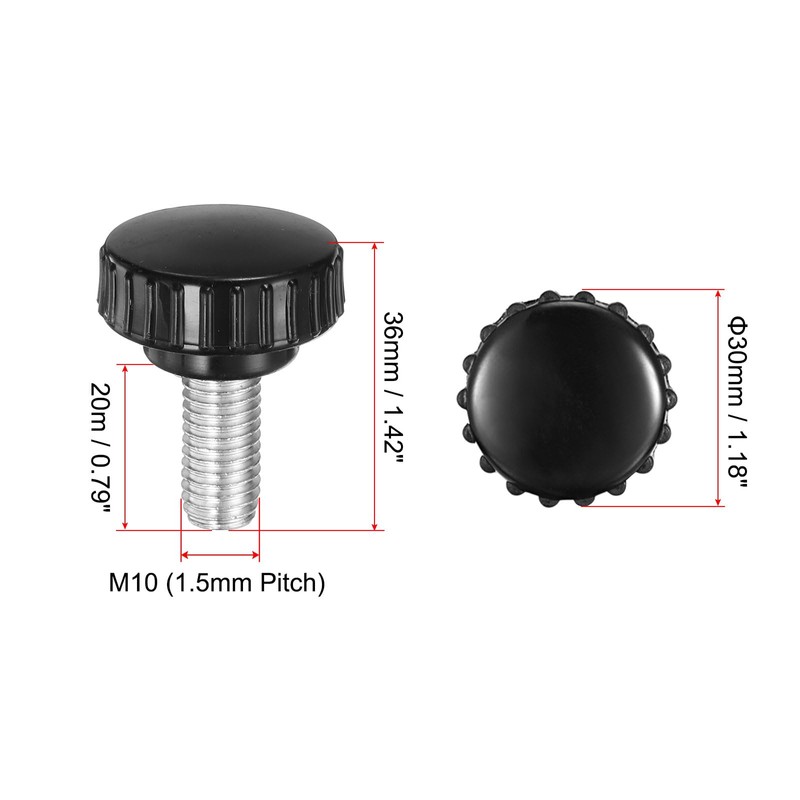 sourcing map 4pcs Knurled Clamping Knobs M10 x 20mm Metric