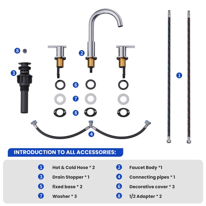 Bathroom Faucets for 3 Hole Sinks, Hurran 8 Inch Chrome