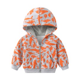 AQEACARMON Baby boy Jacket Cartoon Dinosaur Animal Zipper Hooded Sweatshirt (Whale+orange, 4-5T)