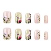 Spring Press on Nails Short Square Fake Nails Flowers Acrylic
