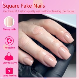 AddFavor Nude Press on Nails Short Square Fake Nails, 240pc Short Nails Press ons 12 Sizes Squoval False Acrylic Nail Stick on Nails for Women