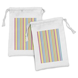 Lunarable Abstract Fabric Pouch Set of 2, Vertical Lines Colorful Pastel Striped Tones Soft Modern Retro Style Print, Small Drawstring Bag for Toiletries Masks and Favors, 9" x 6", Multicolor