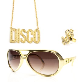 Watme Men's 80s Outfit for Carnival Cosplay Costume with Chain, Dollar Sign Ring, Retro Rap Star Sunglasses, Individual Hip-Hop Accessory from the 70s, 80s and 90s