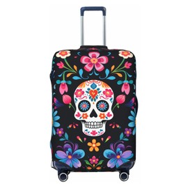 keluki Mexican Sugar Skulls Flowers Design Elastic Luggage Cover Protector Anti-Scratch Travel Essentials Suitcase Case Fits Size M for 22-24 inch Luggage