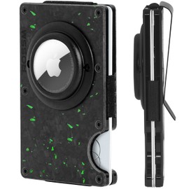 ROSSM Mens RFID Blocking Wallet - Minimalist Carbon Fiber Metal Credit Card Holder with Clip and Elastic Band for Banknotes, black, airtag