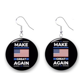 MAGA, American Flag, Trump Earrings, Vote, Election, Political, 1 inch round button Earring Jewelry