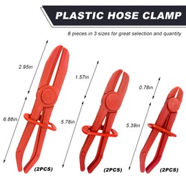 DXNQ 6 PCS Hose Clamp Pliers, 3 Size Plastic Radiator Hose Pinch Off Pliers Set, Line Pinch Clamps for Car Brake Hoses Fuel Hoses Coolant Hoses Water Hoses, Car Accessories (Red)
