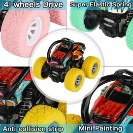 Friction Powered Monster Trucks for Boys Girls, 4WD Push and Go Inertia Cars Toy for Toddlers, 360 Degree Rotation Pull Back Vehicle for Kids Ages 3-8 Year Old Christmas Birthday Party Gift (4 Pack)