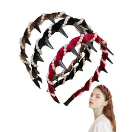 Wusinsz 3 Pack Vintage Pearl Headbands for Women, High Cranium Non-Slip Headband with Teeth & Beads, Double-Sided Wedding Party Hair Accessories