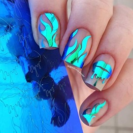 Whats Up Nails - Dripping Flames Opal Duochrome Nail Art Design Stickers (Green)
