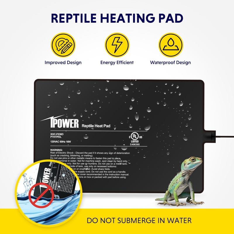 iPower 8X12 Inch Reptile Heat Pad Under Tank Heater Terrarium