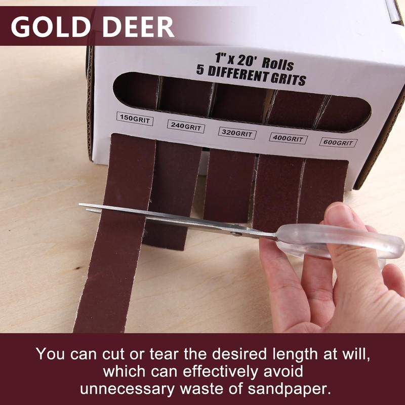 GOLD DEER Assorted Multi-Roll Sandpaper Roll in Box,Sandpaper Rolls,5 Grit