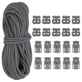 PATIKIL 16 Yard Elastic Bungee Cord & 10pcs Single Hole Cord Lock & 10pcs Double Hole Spring Toggle Stopper for Paracord Drawstring Shoelace Clothing Backpack Bags, Dark Gray