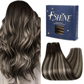 fshine Hand Tied Weft Hair Extensions Human Balayage 18 Inch Dark to Platinum Blonde Remy Soft Straight Real 100g Weft 2/60/2 Brown to Platinum Blonde Balayage