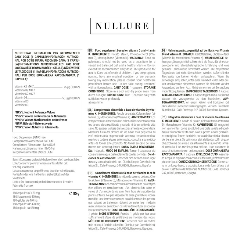 Nullure Vitamin D3 K2 (MK7) Natural | 2000 IU |